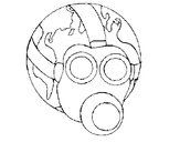 Desenho Terra com máscara de gás pintado por CINALDO