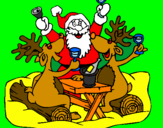 Desenho Natal pintado por papai noel com as renas