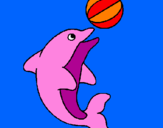 Desenho Golfinho a jogar com uma bola pintado por no fundo do mar.bia