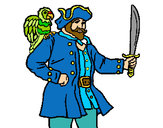 Desenho Pirata com um papagaio pintado por caiobrumel