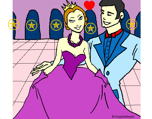 Desenho Princesa e príncipe no baile pintado por ALSA