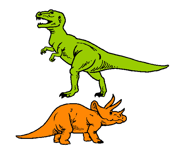 Desenho Tricerátopo e tiranossauro rex pintado por froque
