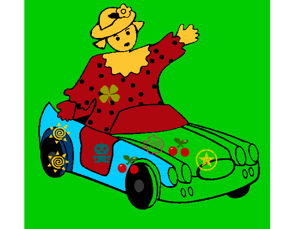 Desenho Boneca em carro descapotável pintado por leandro