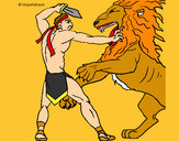 Desenho Gladiador contra leão pintado por bruninho