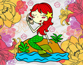 Desenho Sereia sentada numa rocha com uma caracol de mar pintado por LucasEvans