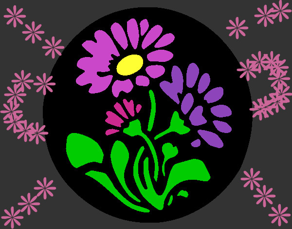 Desenho Gravado com flores pintado por nayarinha