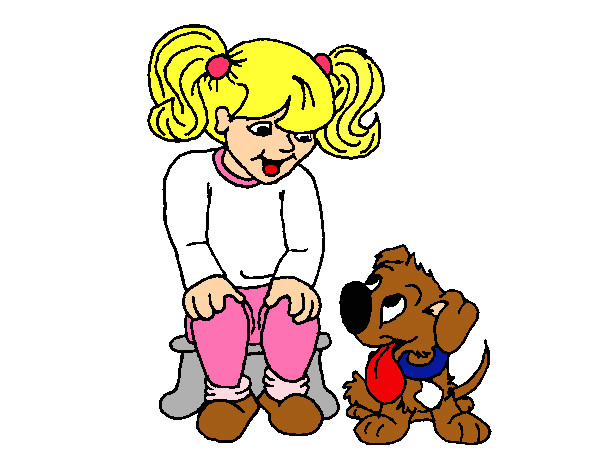 Desenho Menina com o seu cãozito pintado por kalline