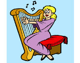 Desenho Mulher a tocar harpa pintado por VANDINHA