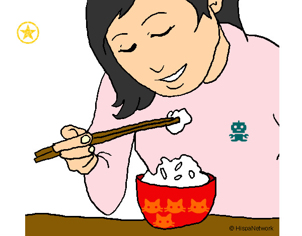 Desenho A comer arroz pintado por Reita