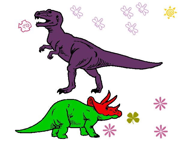 Desenho Tricerátopo e tiranossauro rex pintado por ronaldo