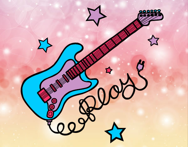 Desenho Guitarra e estrelas pintado por emozinha