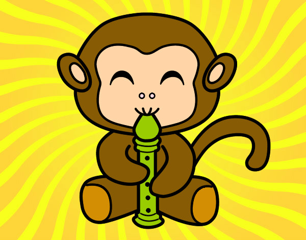 Desenho Macaco flautista pintado por emozinha