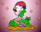 Desenho Sereia sentada numa rocha com uma caracol de mar pintado por MARIANE99