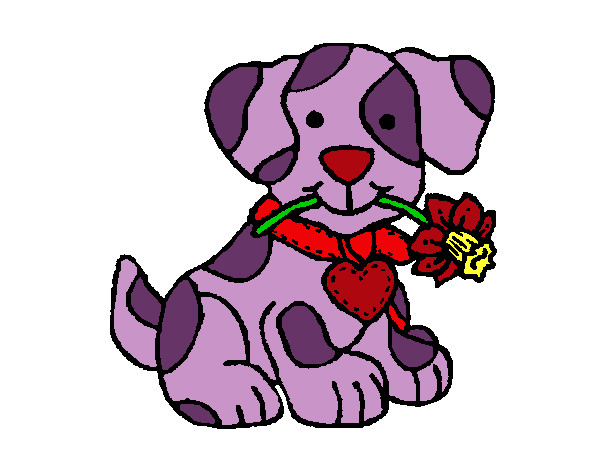 Desenho Filhote de cachorro com uma flor na boca pintado por sarita