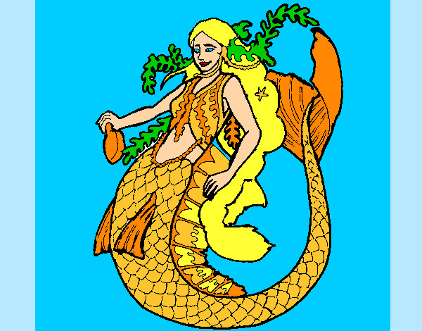 Desenho Sereia com cabelo comprido pintado por sarita