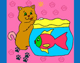 Desenho Gato e peixe pintado por vall