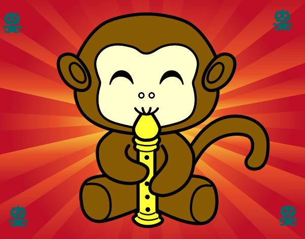 Desenho Macaco flautista pintado por ivelopes