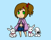 Desenho Menina com coelhinhos pintado por Larissa_s2