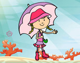 Desenho Menina com guarda-chuva pintado por nanda