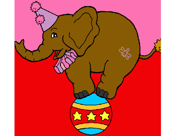 Desenho Elefante em cima de uma bola pintado por franciele 