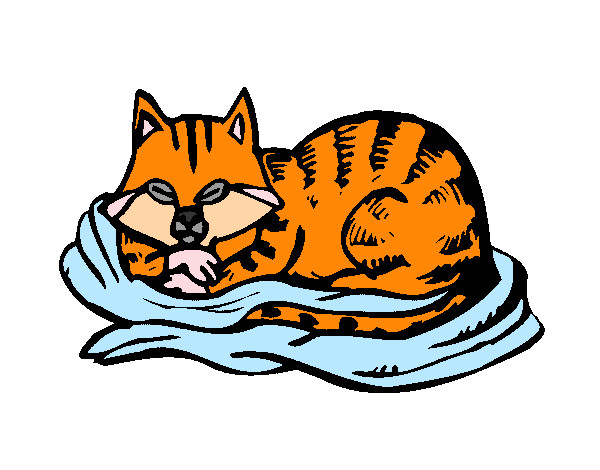 Desenho Gato na sua cama pintado por juliejuju