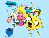 Desenho Jake, Finn, Princesa Bubblegum e Rainbow Lady pintado por bruninho