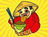 Desenho Chinês a comer arroz pintado por Xing