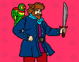 Desenho Pirata com um papagaio pintado por fabiula