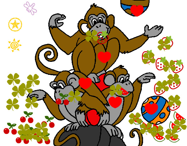 Desenho Macacos a fazer malabarismos pintado por Giullia