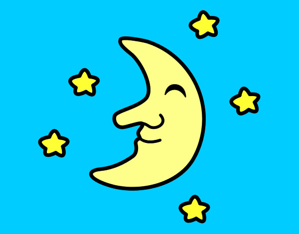 Desenho Lua com estrelas pintado por vycklinda