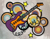 Desenho Guitarra e estrelas pintado por kananda