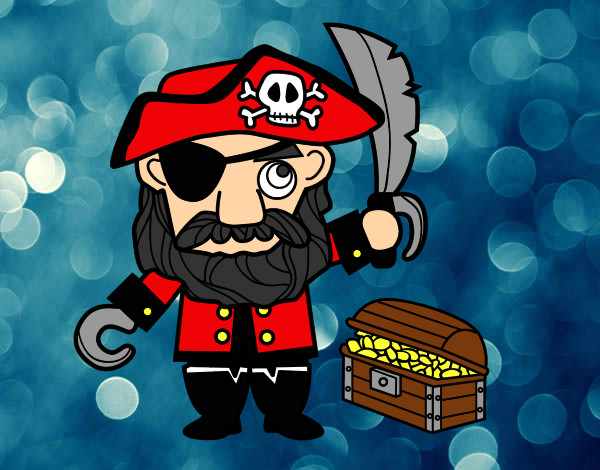 Desenho Pirata com tesouro pintado por ceca