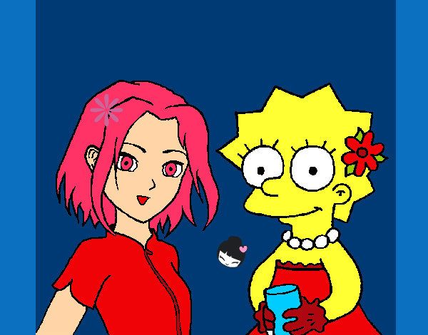 Desenho Sakura e Lisa pintado por AmandaFofa