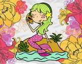 Desenho Sereia sentada numa rocha com uma caracol de mar pintado por FabiK