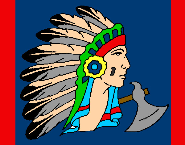 Desenho Índio com grandes plumas pintado por guiga