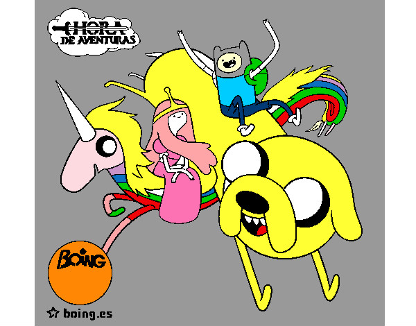 Desenho Jake, Finn, Princesa Bubblegum e Rainbow Lady pintado por BiahBomfim