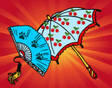 Desenho Leque e guarda-chuva pintado por Renatta