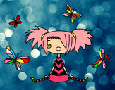 Desenho Menina com borboletas pintado por Yasminliso