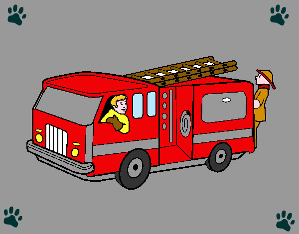 Desenho Bombeiros no camião  pintado por multion