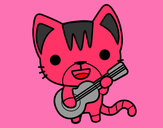 Desenho Gato guitarrista pintado por lipejulia