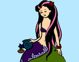 Desenho Sereia com caramujo pintado por Renatta