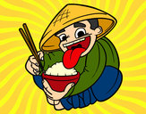 Desenho Chinês a comer arroz pintado por ImShampoo