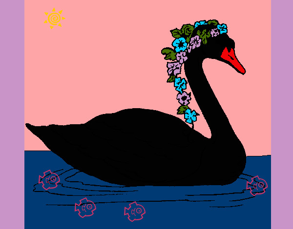Desenho Cisne com flores pintado por missmirim