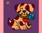 Desenho Filhote de cachorro com uma flor na boca pintado por missmirim