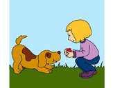 Desenho Menina e cão a brincar pintado por Laila
