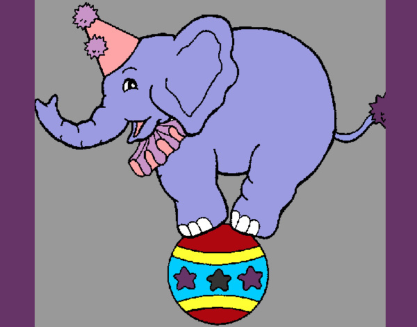 Desenho Elefante em cima de uma bola pintado por taatiane