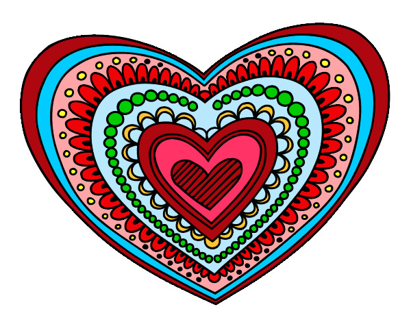Desenho Mandala coração pintado por Cerejinha