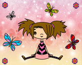 Desenho Menina com borboletas pintado por Laurita