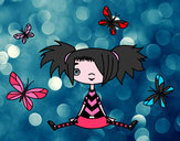 Desenho Menina com borboletas pintado por Lohana