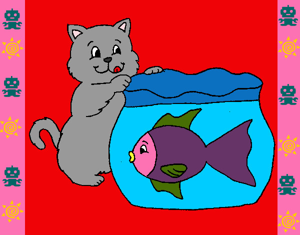 Desenho Gato e peixe pintado por kaylainecm